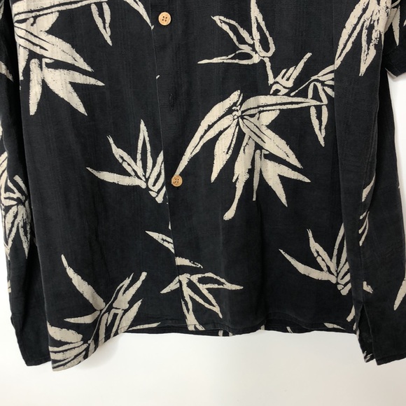 Bill Blass Mens 100% Silk Top Shirt Bamboo Wooden Buttons Short Sleeves L LARGE - Picture 9 of 10